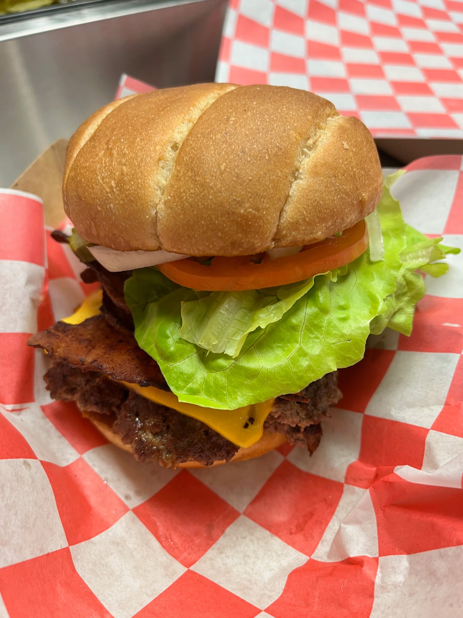 Ruby's bacon cheeseburger with fries