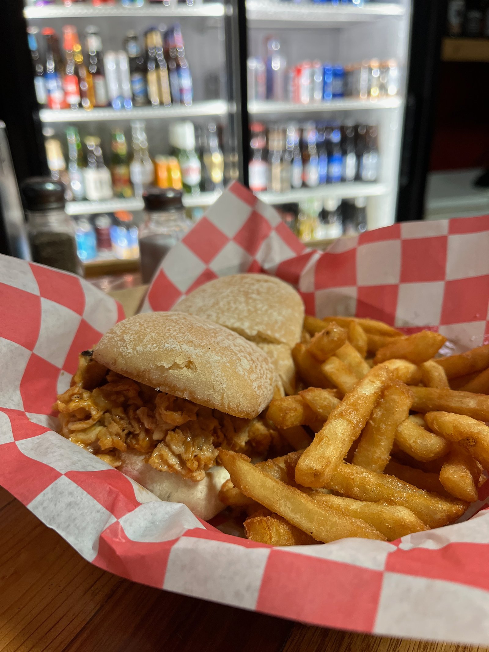 BBQ pulled pork sandwich with fries